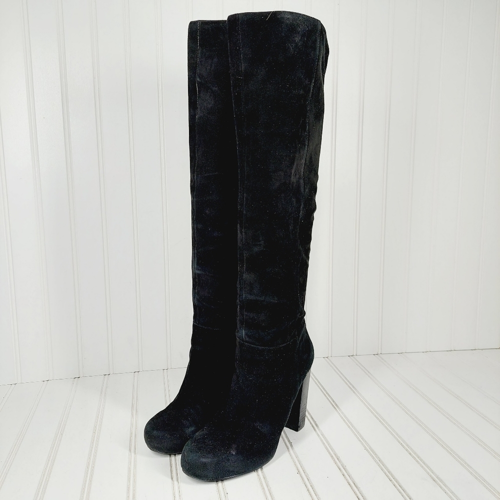 Nine West Camelot Knee High Black Suede Leather High Heeled Boots F760 - Picture 2 of 14